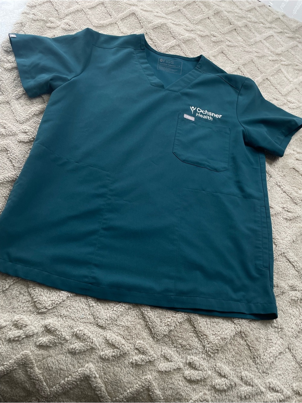 FIGS Teal Scrub Top - Ochsner Health Embroidered Size Medium Medical